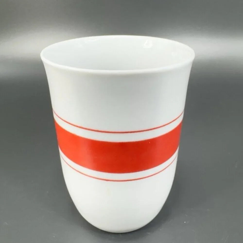 Vintage Leonard White Ceramic Coffee Mug Cup Set 2 Red Orange Band Mugs Cups Set
